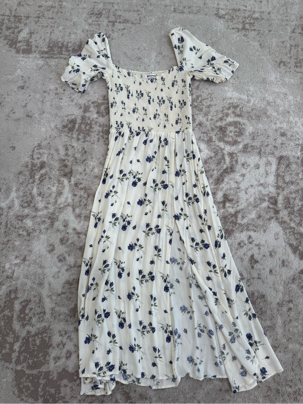 Reformation White Floral Puff-Sleeve Maxi Dress